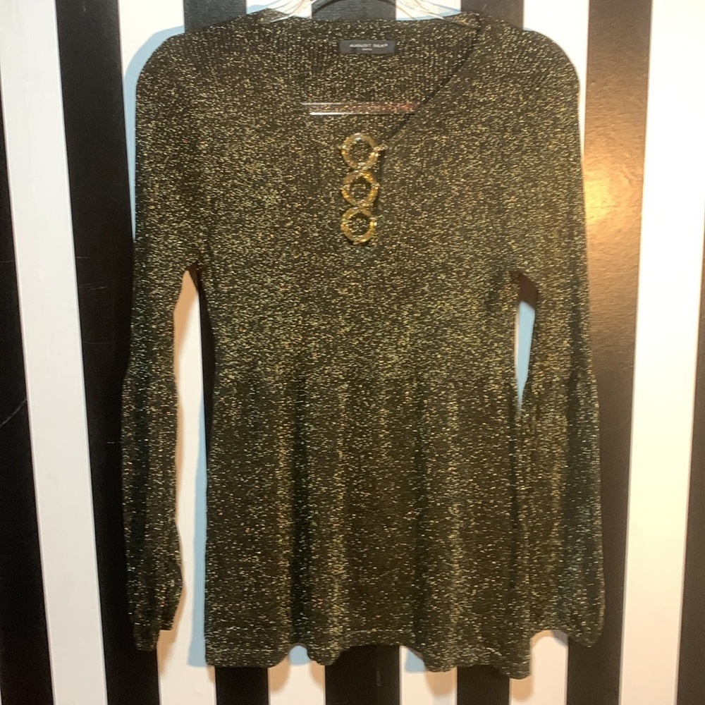 Y2K Gold Glitter Lurex Blouse Rib Knit Sweater Top Blouse Small/Medium Women’s - Picture 16 of 17